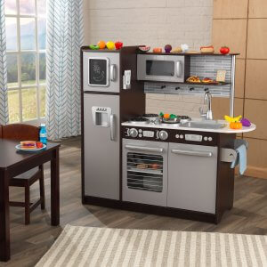 KidKraft Uptown Espresso Kitchen with 30 Piece Play Food Accessory Set