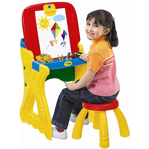 Crayola Play 'N' Fold 2-in-1 Art Studio Easel Desk With Stool & Storage - Yellow
