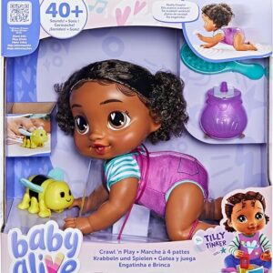 Baby Alive Crawl 'n Play Tilly Tinker Electronic Crawling Baby Doll Set - Black Hair