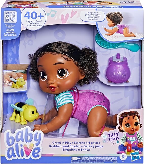 Baby Alive Crawl ‘n Play Tilly Tinker Electronic Crawling Baby Doll Set – Black Hair