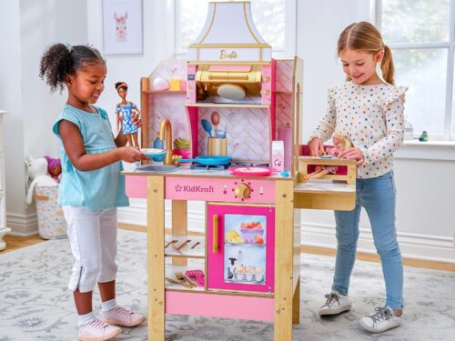 KidKraft Cook with Barbie™ Wooden Play Kitchen with Lights Sounds Water-Reveal Food