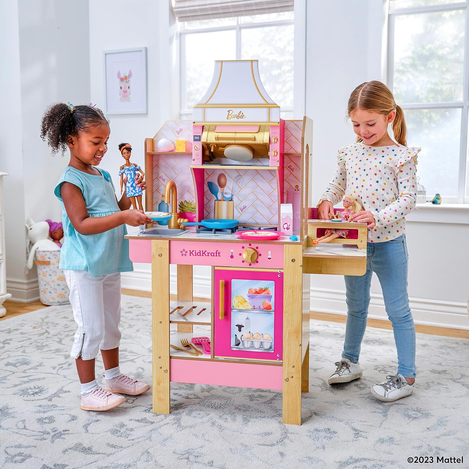 KidKraft Cook with Barbie™ Wooden Play Kitchen with Lights Sounds Water-Reveal Food