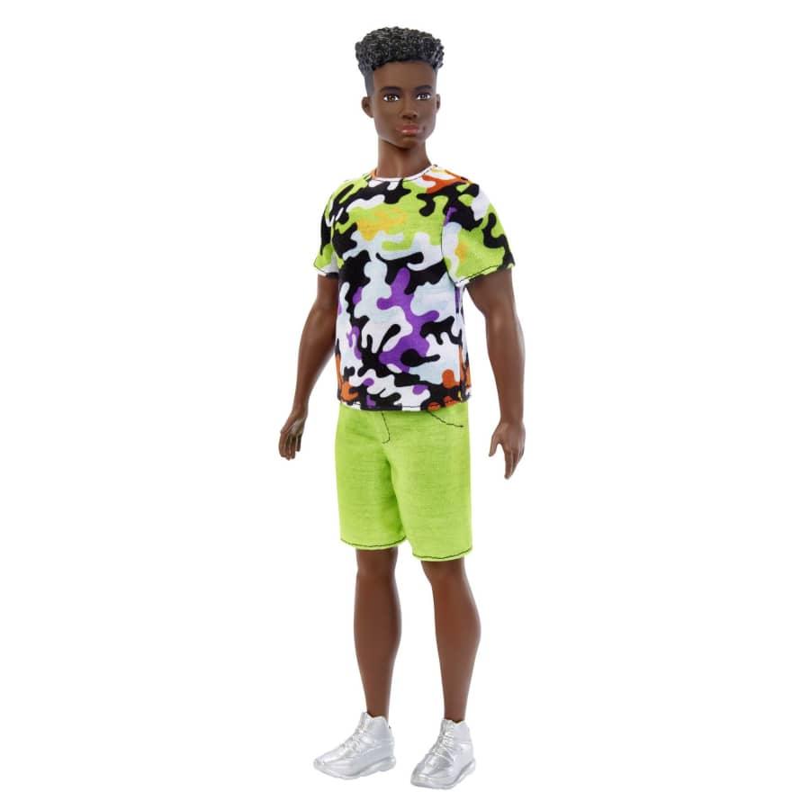 Barbie Ken Fashionistas Doll, Broad, Black Curly Hair, Multi-Colored Camo Print