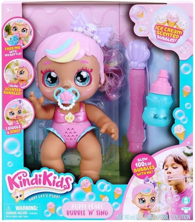 Kindi Kids Electronic Doll and 2 Accessories – Poppi Pearl Bubble ‘N’ Sing