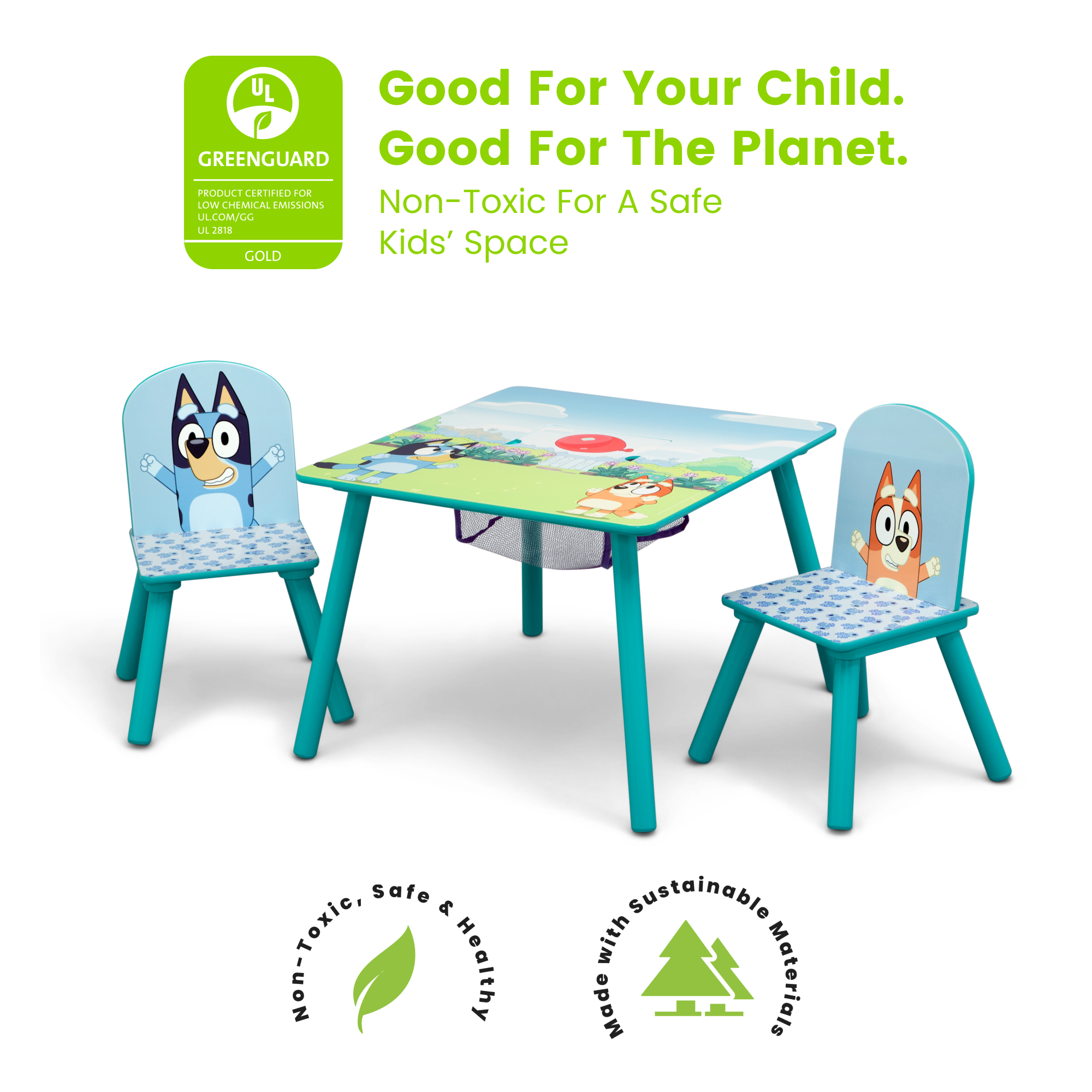 Delta Children Bluey Kids Table and Chair Set with Storage – 2 Chairs Included