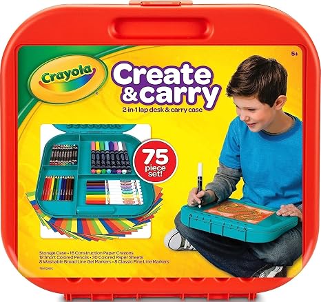 Crayola Create ‘N Carry Travel Art Set for Kids (75pcs), 2-in-1 Lap Desk & Carrying Case