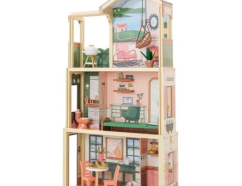 KidKraft Fully Assembled Pop-Up Wooden Dollhouse with 50 Pieces Accessories