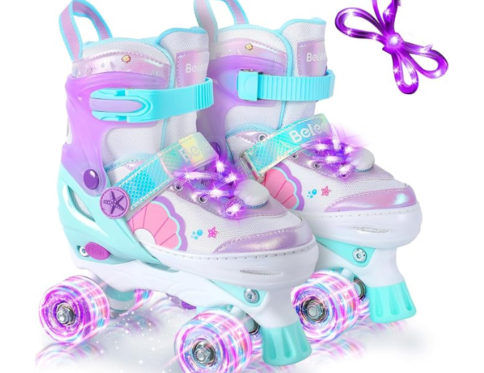 BELEEV Kids Roller Skates for Girls – Cyan Purple
