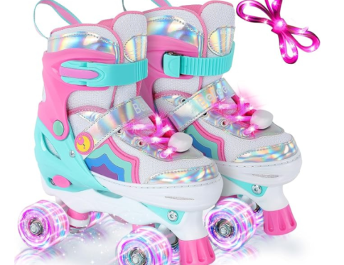 BELEEV Kids Roller Skates for Girls – Cyan Pink