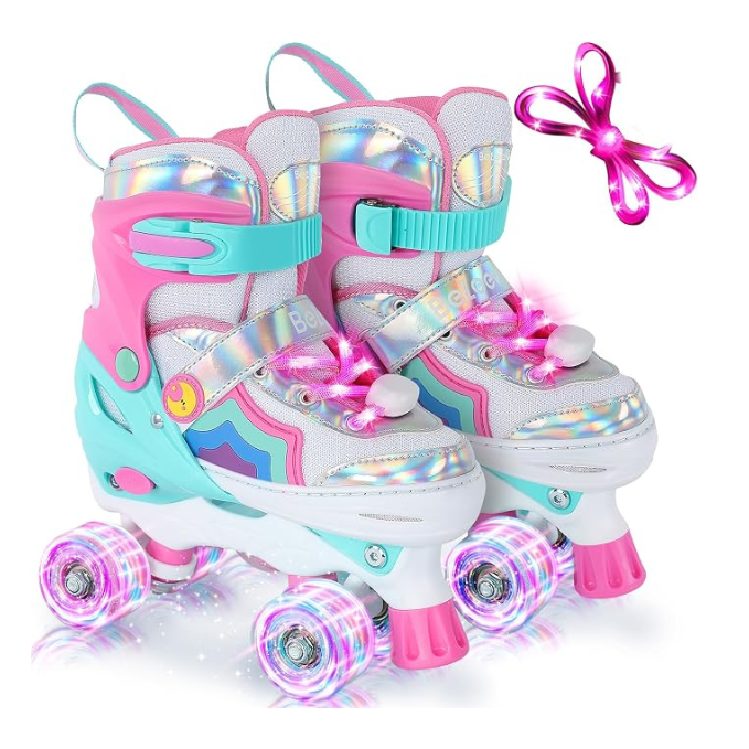BELEEV Kids Roller Skates for Girls – Cyan Pink